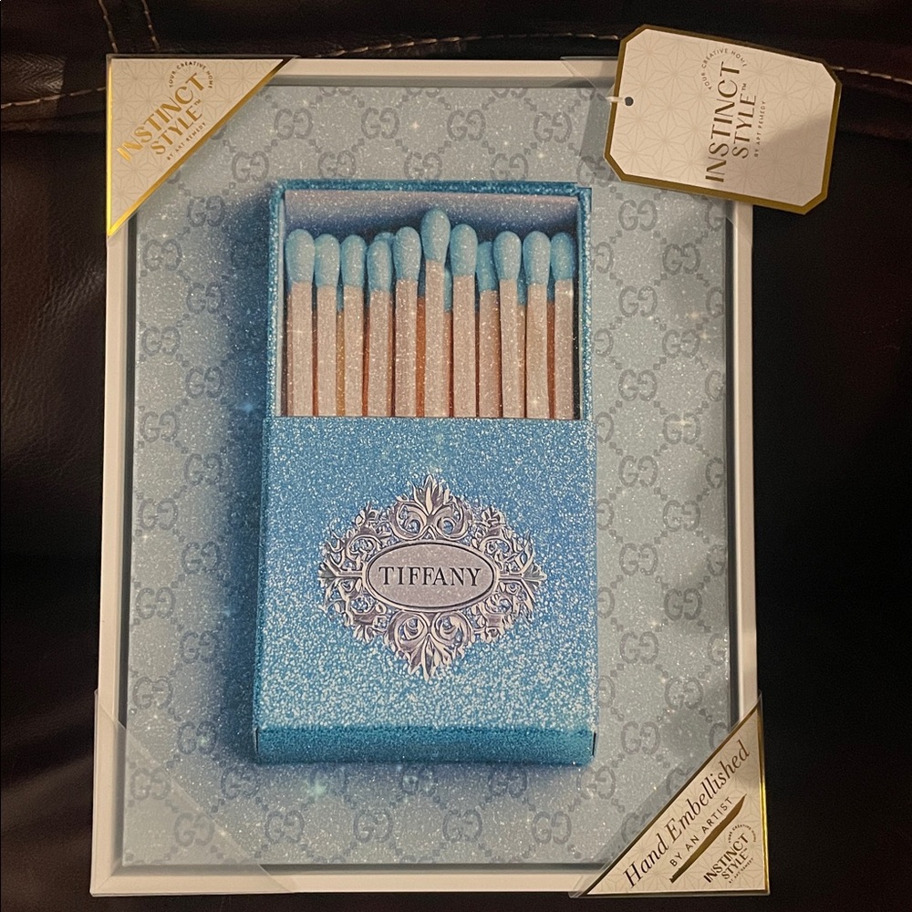 Tiffany Designer Matchbox Canvas Art with Pastel Gucci Background, New with Tags